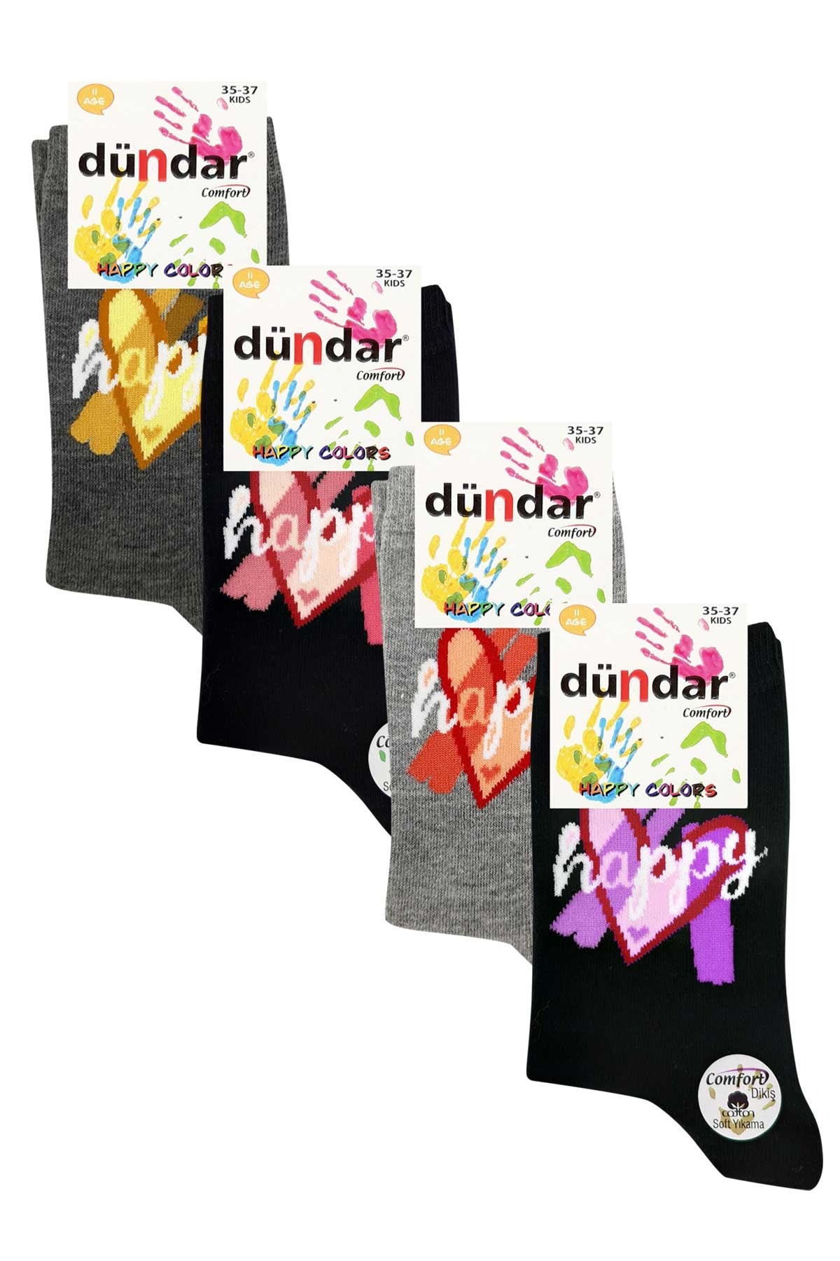 Dündar Comfort Kız Çocuk Soket Çorap Lyrca Cotton Kalpli Happy