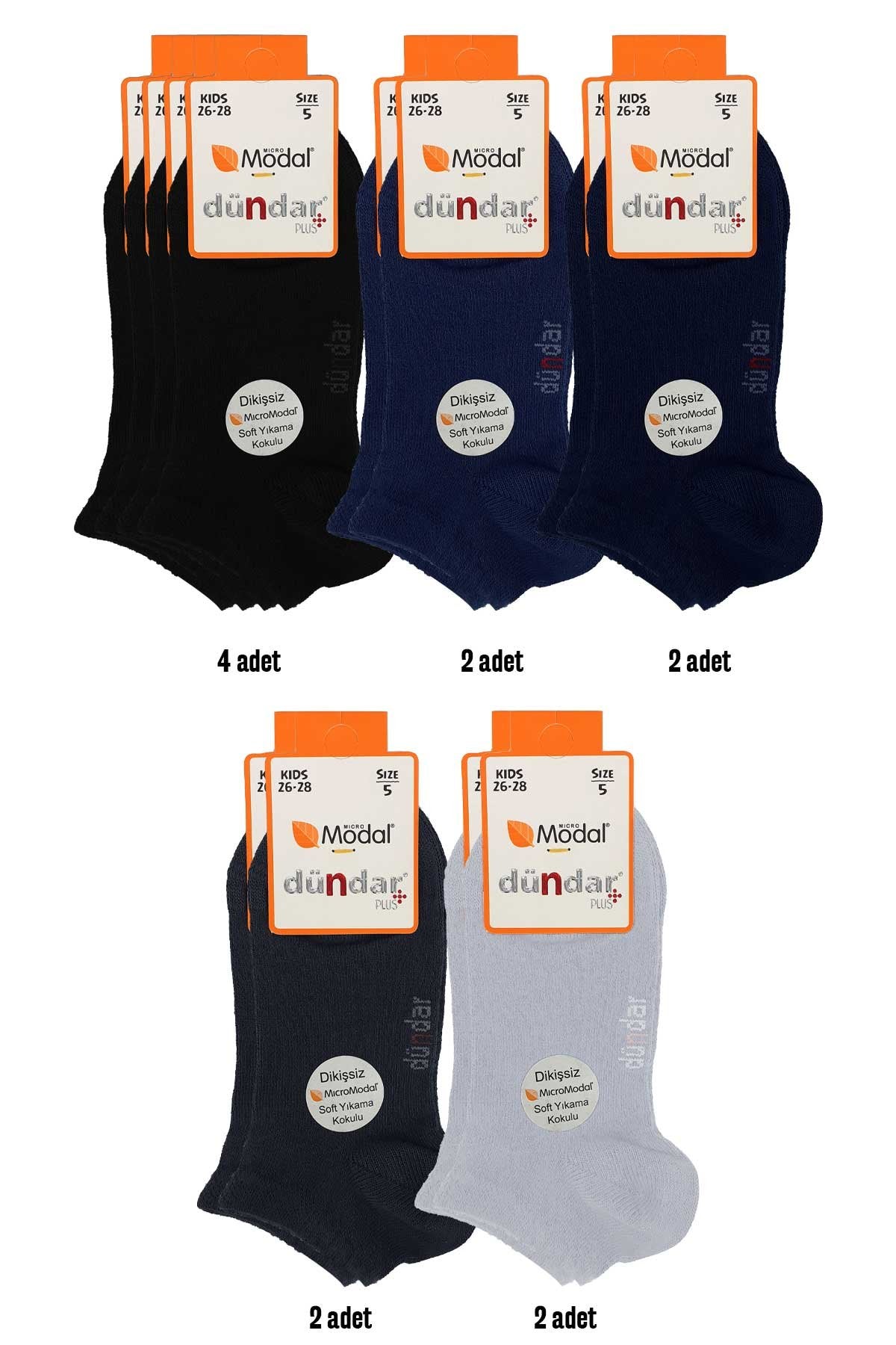 Dündar Plus Unisex Çocuk Patik Çorap Modal Dikişsiz Düz Renk