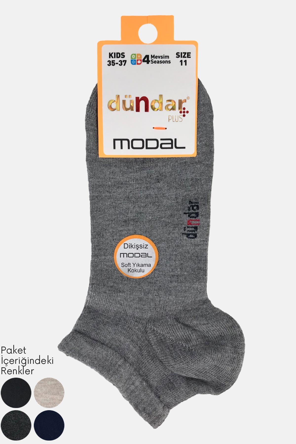 Dündar Plus Unisex Çocuk Patik Çorap Modal Dikişsiz Düz Renk