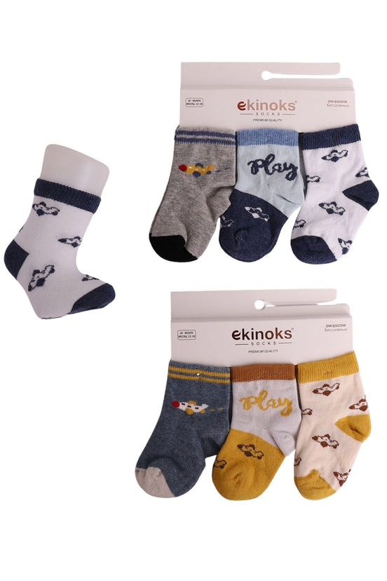 Ekinoks Erkek Bebek Soket Çorap 3'lü Demir Desen