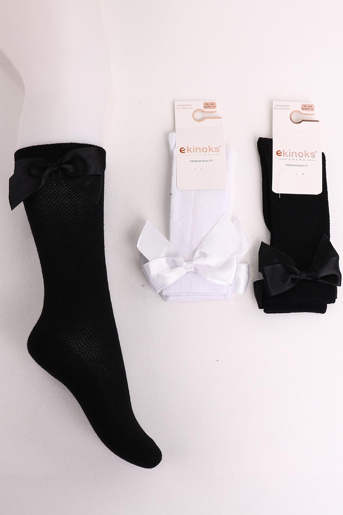 Ekinoks Kız Çocuk Diz Altı Çorap Kurdela Detaylı