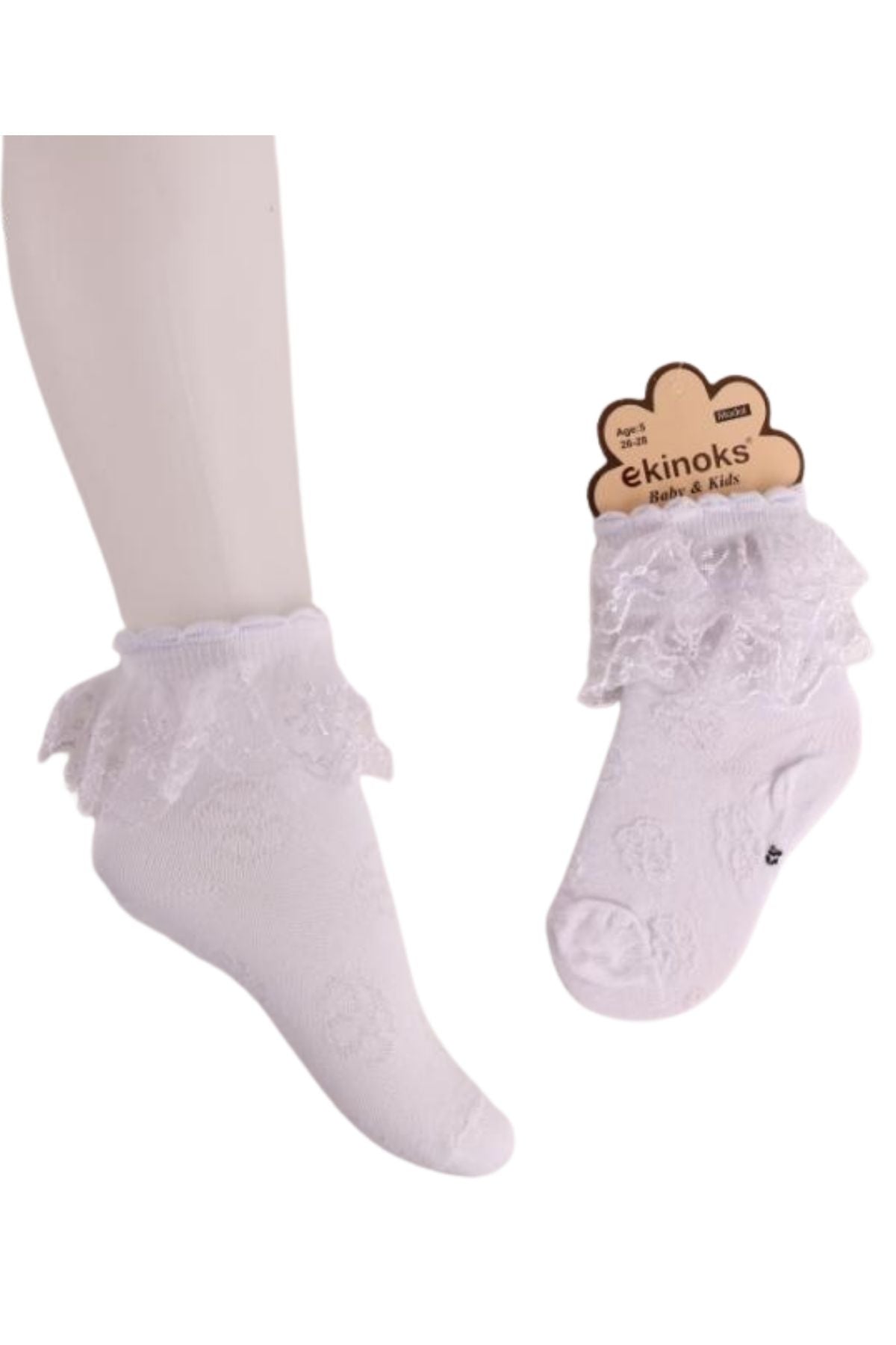 Ekinoks Kız Çocuk Soket Çorap Bambu Dantelli Sardinya
