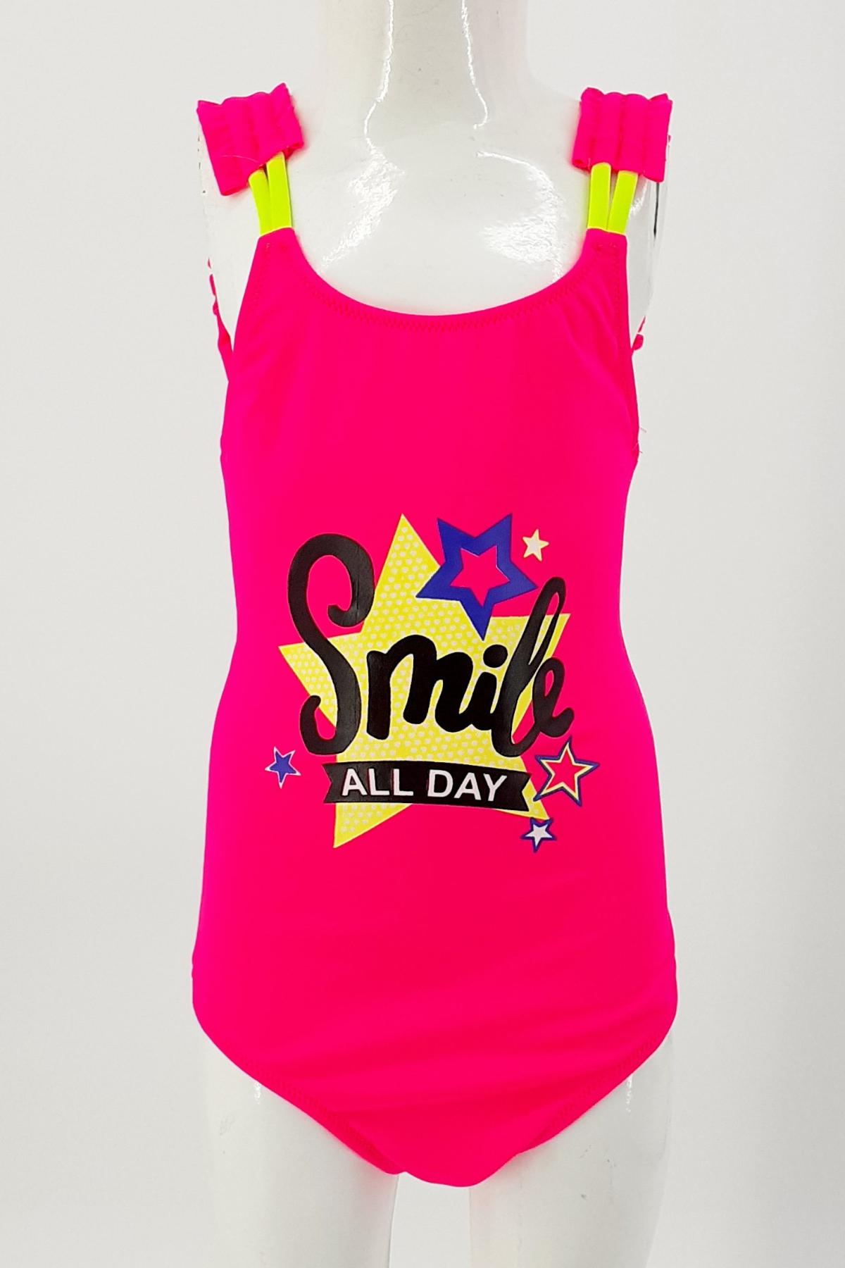 Endeep Kız Çocuk Mayo Büzgü Askılı Smile All Day Yazılı