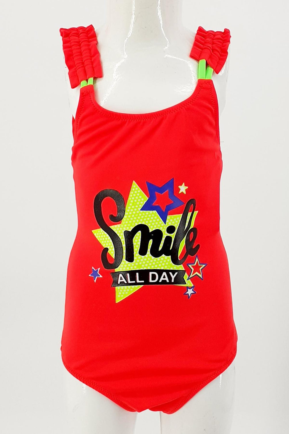 Endeep Kız Çocuk Mayo Büzgü Askılı Smile All Day Yazılı