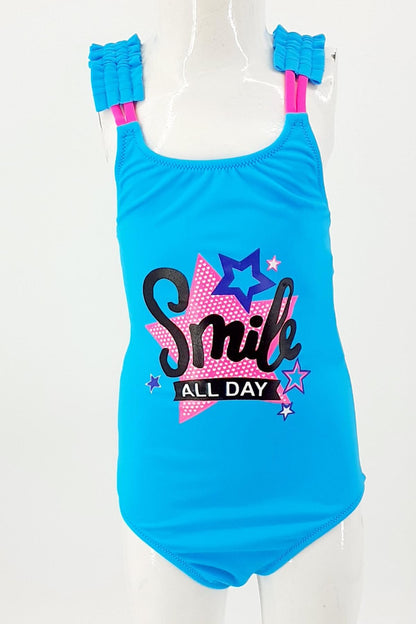 Endeep Kız Çocuk Mayo Büzgü Askılı Smile All Day Yazılı