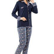 Erdem Kadın Pijama Takımı Gömlek Yakalı Alt Desenli