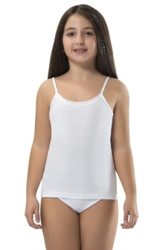 Erdem Kız Çocuk İp Askılı Piliseli Pamuk Atlet Beyaz