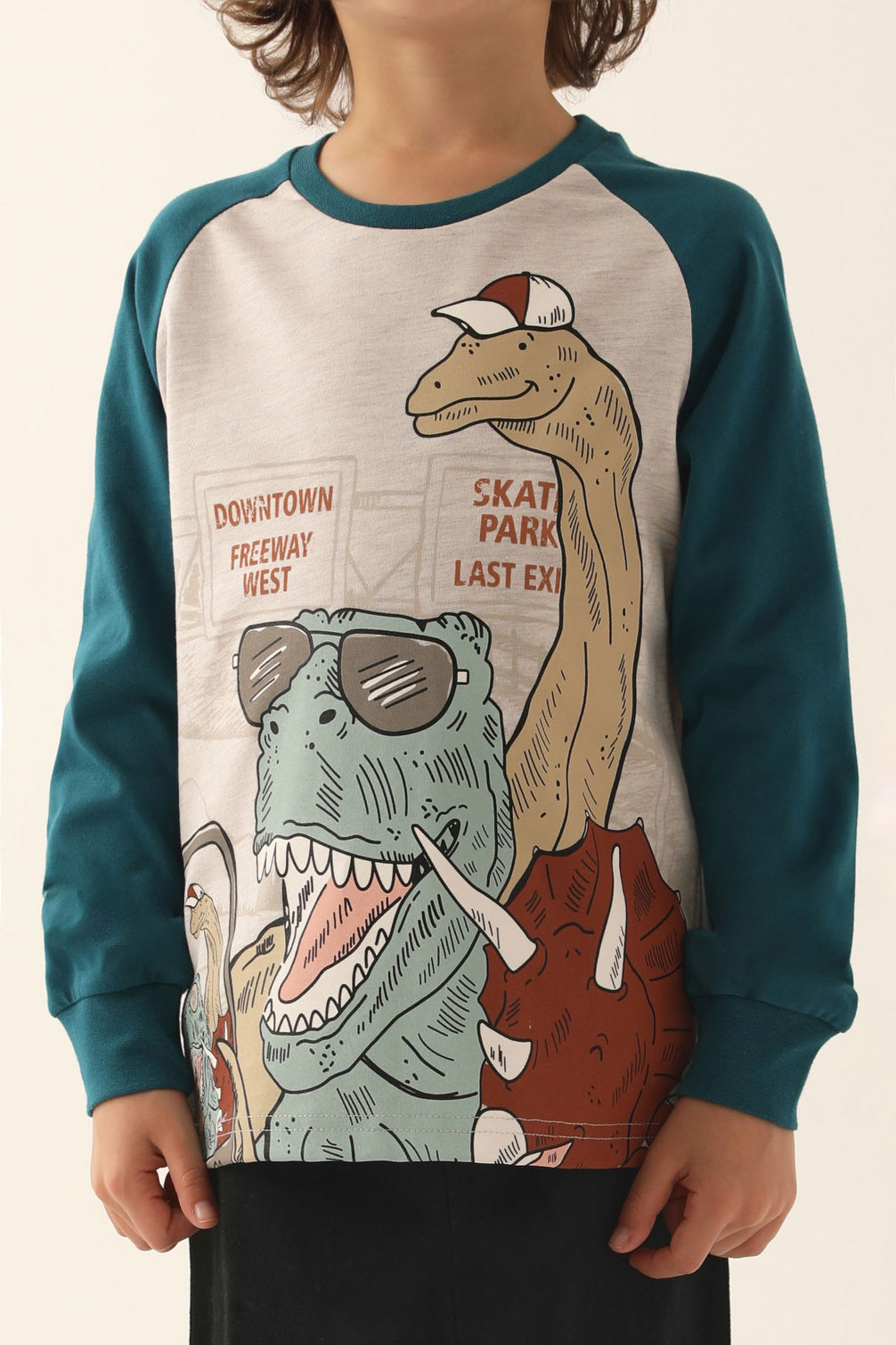 Erkek Garson Pijama Takımı Dinazor Uzun Kol Süprem Paça Manşetli