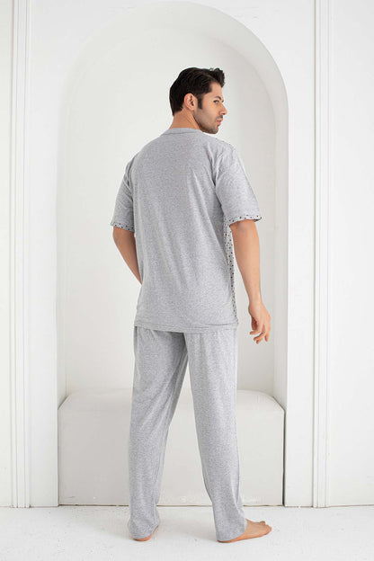 Falkon Erkek Kısa Kollu Boydan Düğmeli Büyük Beden Pijama Takımı Süprem
