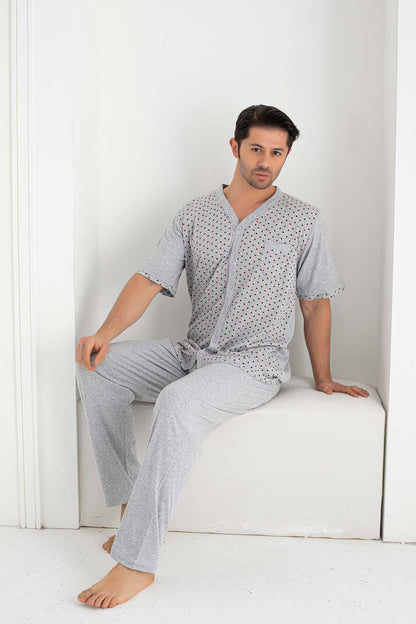 Falkon Erkek Kısa Kollu Boydan Düğmeli Büyük Beden Pijama Takımı Süprem