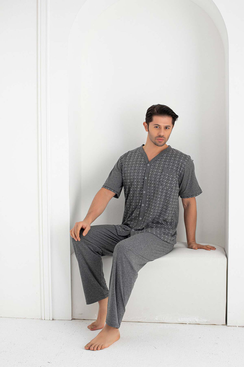 Falkon Erkek Kısa Kollu Boydan Düğmeli Büyük Beden Pijama Takımı Süprem