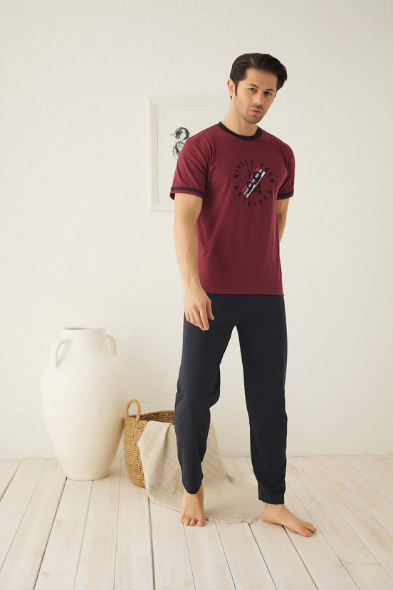 Falkon Erkek Kısa Kollu Önü Desenli Pijama Takımı Süprem