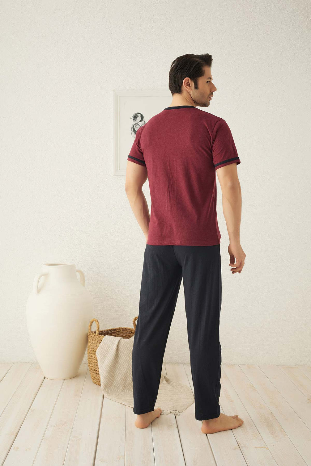 Falkon Erkek Kısa Kollu Önü Desenli Pijama Takımı Süprem