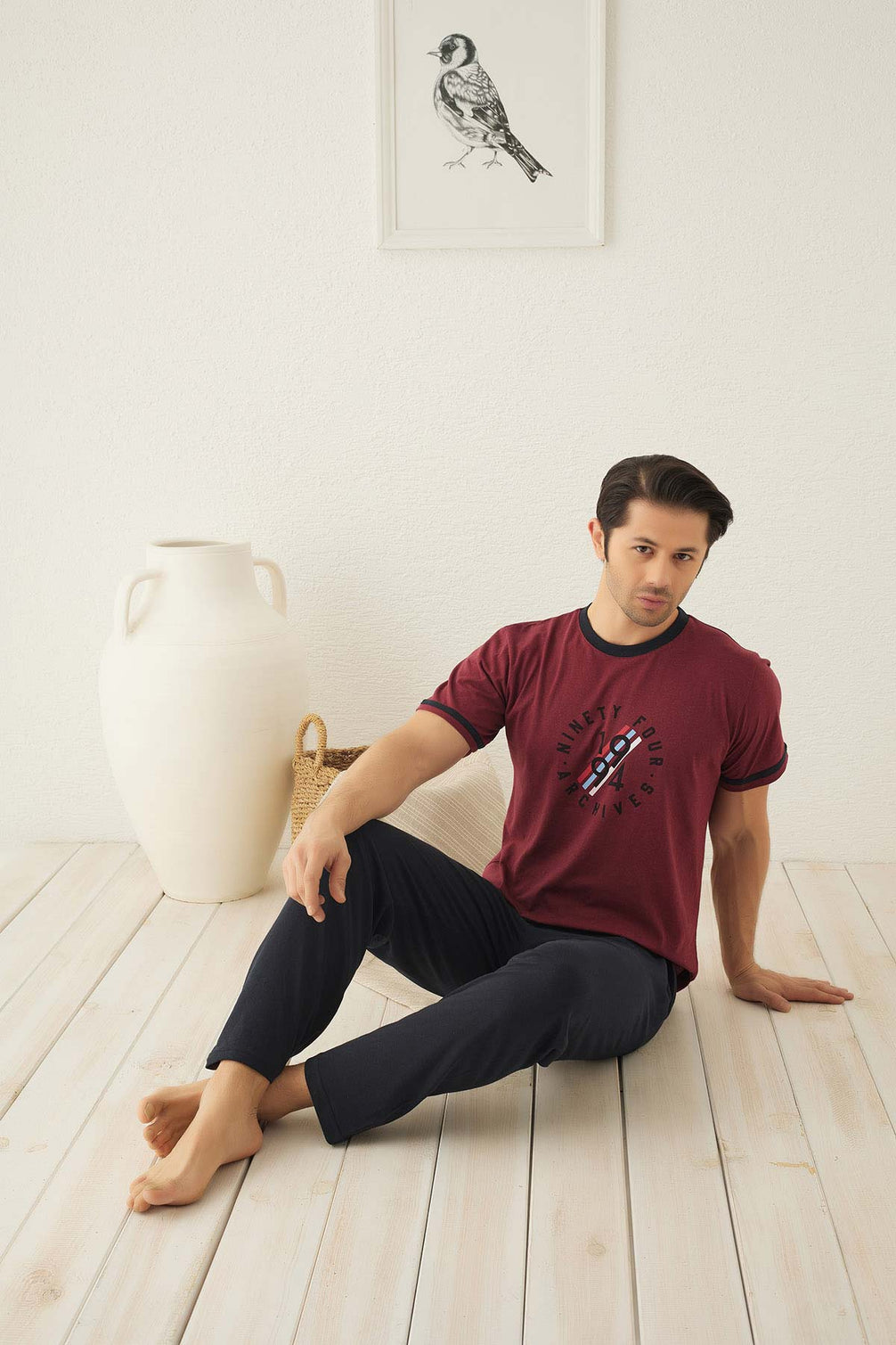 Falkon Erkek Kısa Kollu Önü Desenli Pijama Takımı Süprem