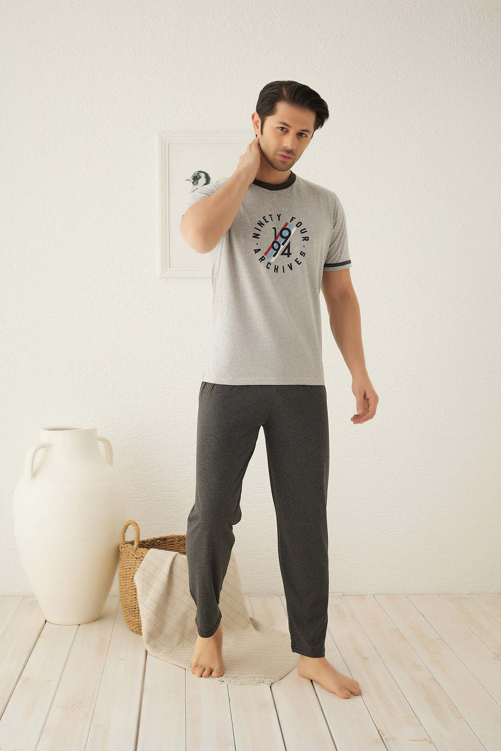 Falkon Erkek Kısa Kollu Önü Desenli Pijama Takımı Süprem