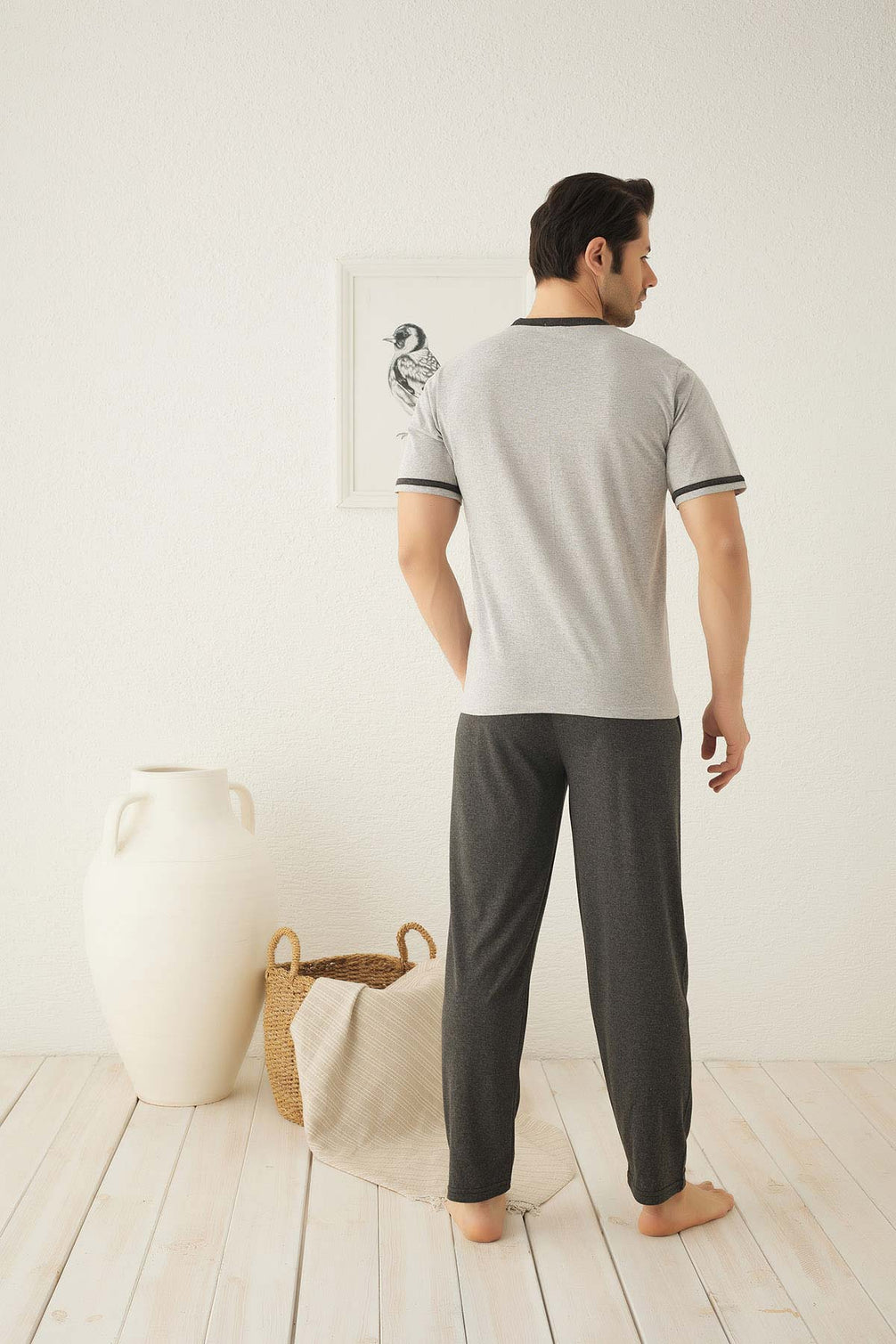 Falkon Erkek Kısa Kollu Önü Desenli Pijama Takımı Süprem