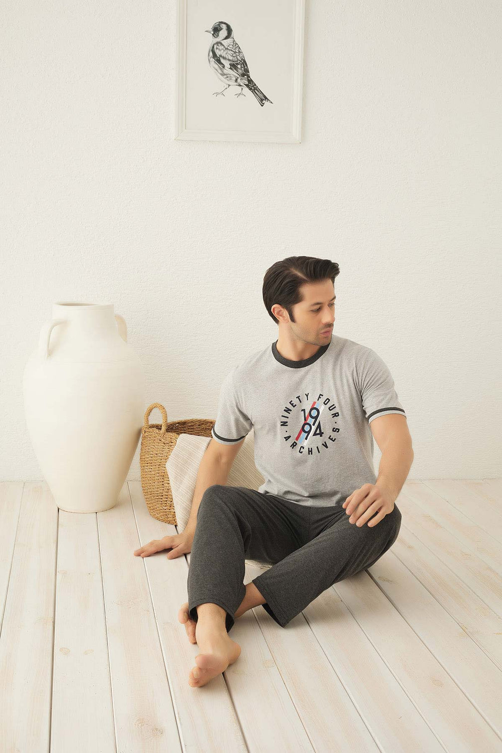 Falkon Erkek Kısa Kollu Önü Desenli Pijama Takımı Süprem