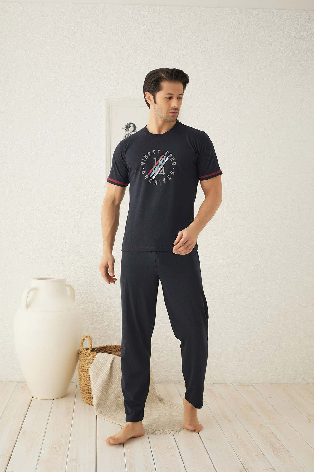 Falkon Erkek Kısa Kollu Önü Desenli Pijama Takımı Süprem