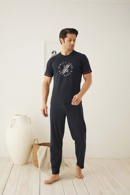 Falkon Erkek Kısa Kollu Önü Desenli Pijama Takımı Süprem