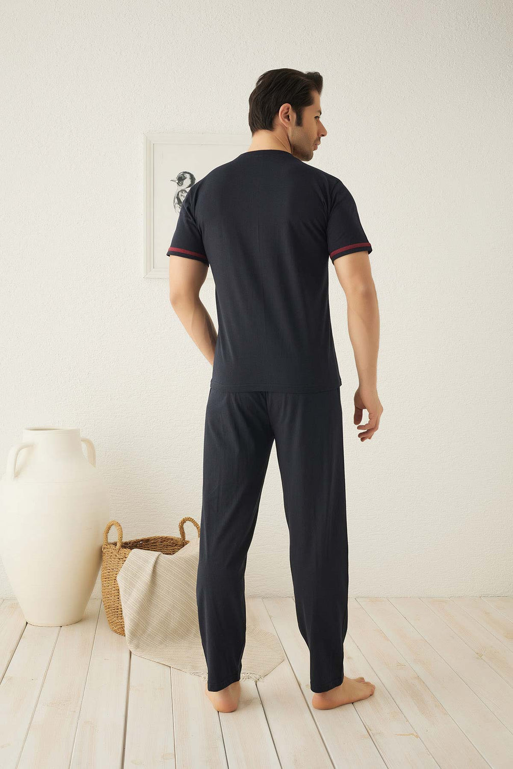 Falkon Erkek Kısa Kollu Önü Desenli Pijama Takımı Süprem