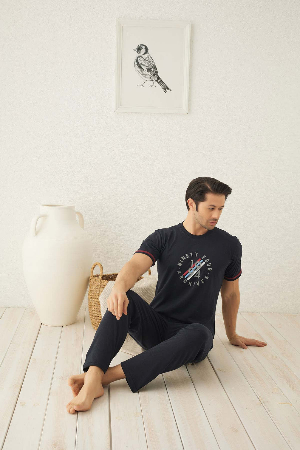 Falkon Erkek Kısa Kollu Önü Desenli Pijama Takımı Süprem
