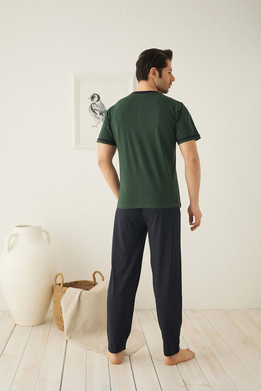 Falkon Erkek Kısa Kollu Önü Desenli Pijama Takımı Süprem