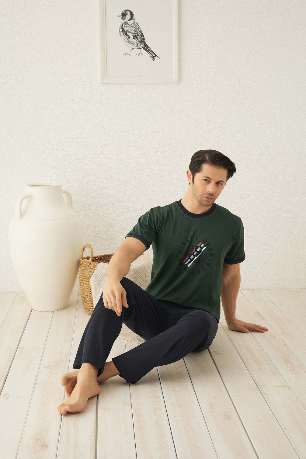 Falkon Erkek Kısa Kollu Önü Desenli Pijama Takımı Süprem