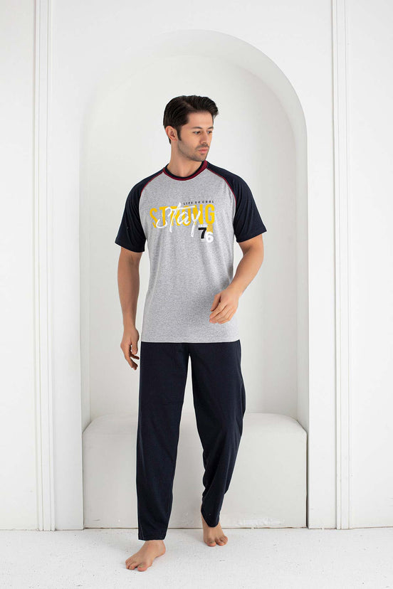 Falkon Erkek Kısa Kollu Strong Yazılı Büyük Beden Pijama Takımı Süprem