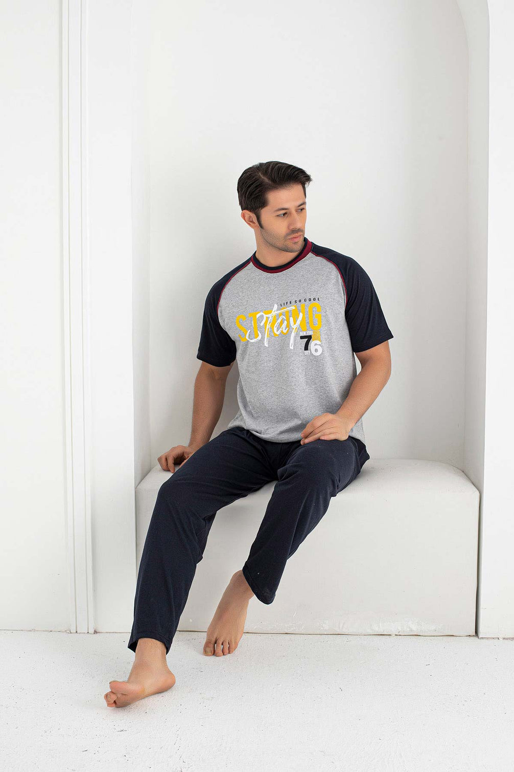 Falkon Erkek Kısa Kollu Strong Yazılı Büyük Beden Pijama Takımı Süprem