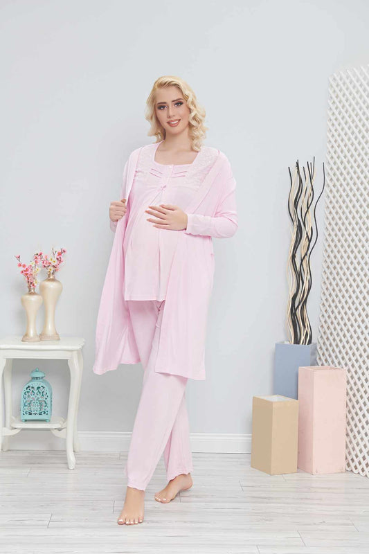 Fapi Kadın Lohusa Pijama Takımı Uzun Kol Dantelli
