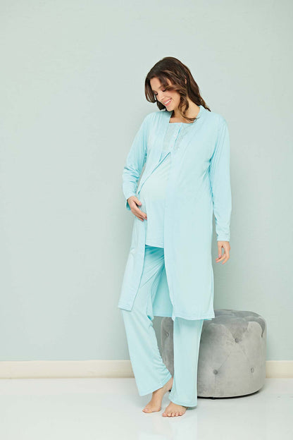 Fapi Lohusa Sabahlıklı Pijama Takımı Dantel Detaylı