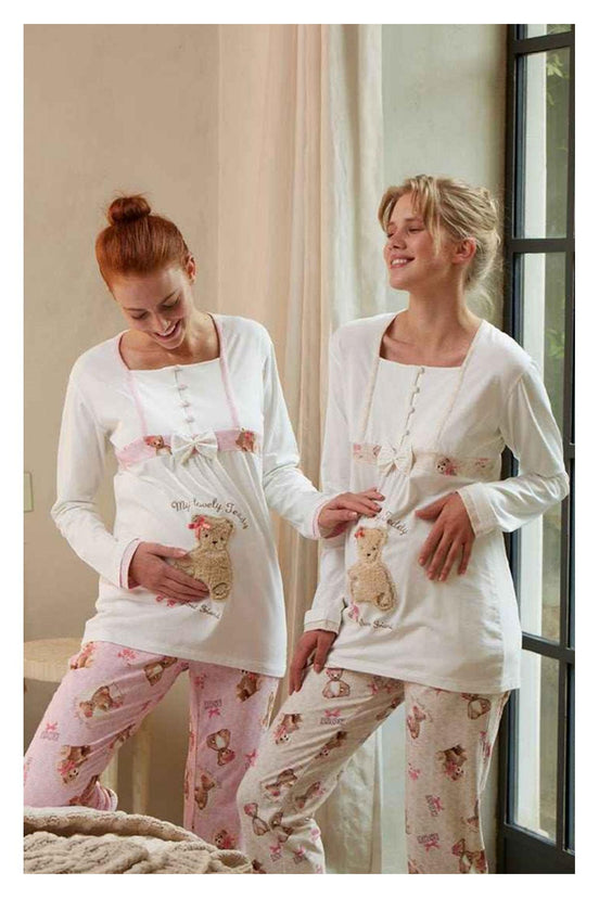 Feyza Kadın Lohusa 2'li Pijama Takımı Uzun Kol