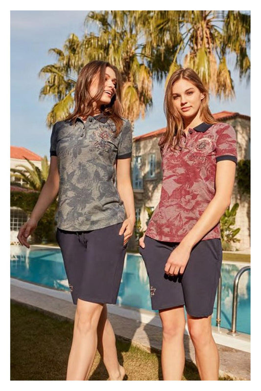 Feyza Kadın Şortlu Takım Kısa Kol Palmiye Polyester