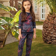 Feyza Kız Çocuk 2'li Pijama Takımı Yaprak Desenli Paça Kol Manşetli