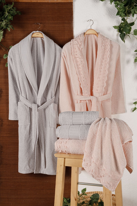 Fiesta Bornoz Seti 6 Parça 3D Bukle Güpürlü