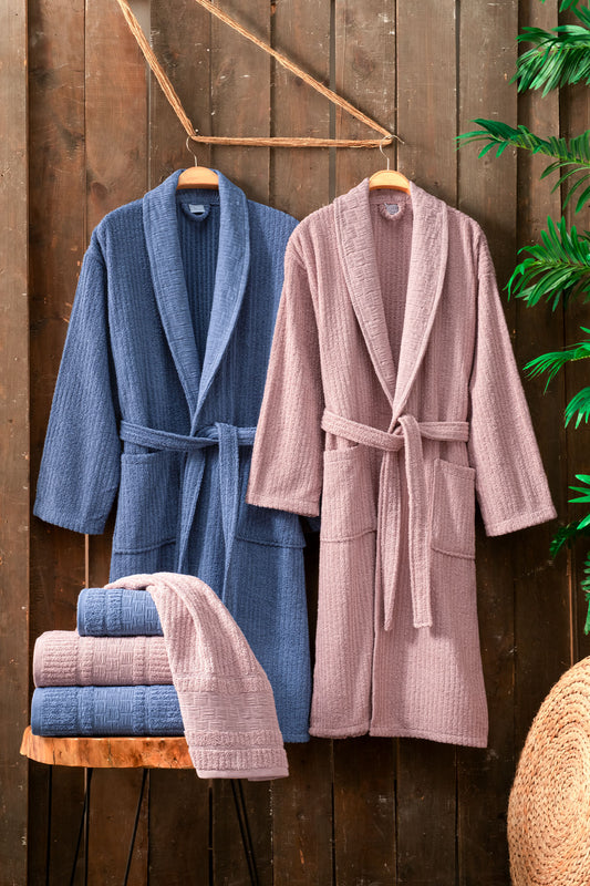 Fiesta Bornoz Seti Luxury Bürümcük Jakarlı 6 Parça