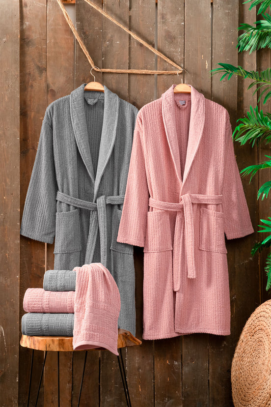 Fiesta Bornoz Seti Luxury Bürümcük Jakarlı 6 Parça