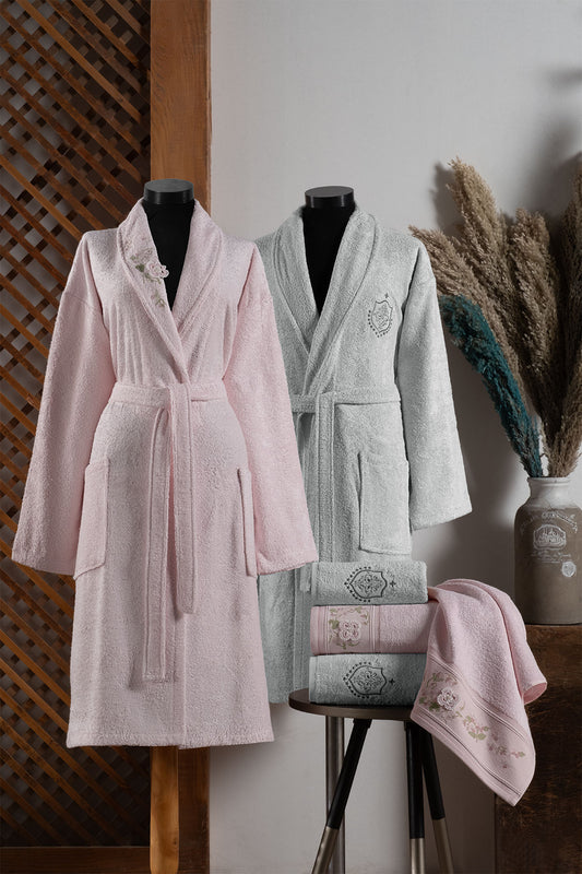 Fiesta Defne Unisex Bambu El İşi Nakışlı 6'lı Bornoz Seti