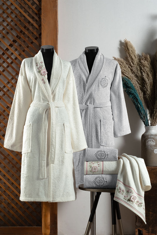 Fiesta Defne Unisex Bambu El İşi Nakışlı 6'lı Bornoz Seti