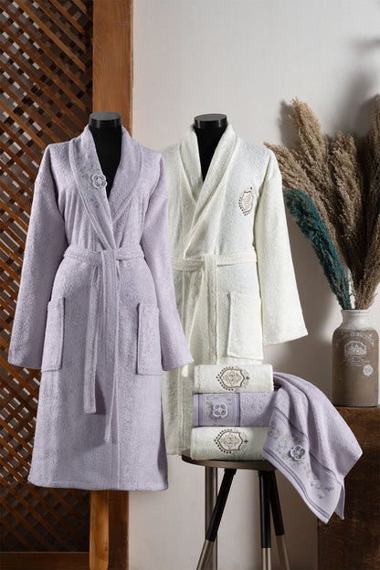 Fiesta Defne Unisex Bambu El İşi Nakışlı 6'lı Bornoz Seti