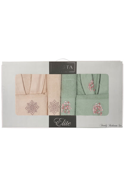 Fiesta Elite Buklet Jakarlı 3D Nakışlı 6 Parça Bornoz Seti %100 Pamuk