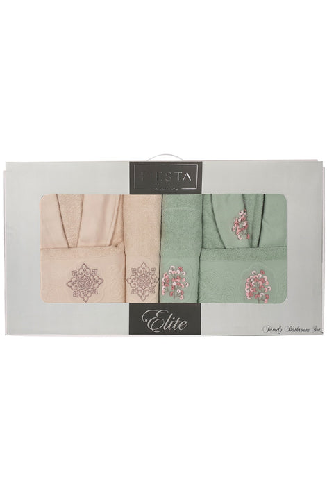 Fiesta Elite Buklet Jakarlı 3D Nakışlı 6 Parça Bornoz Seti %100 Pamuk