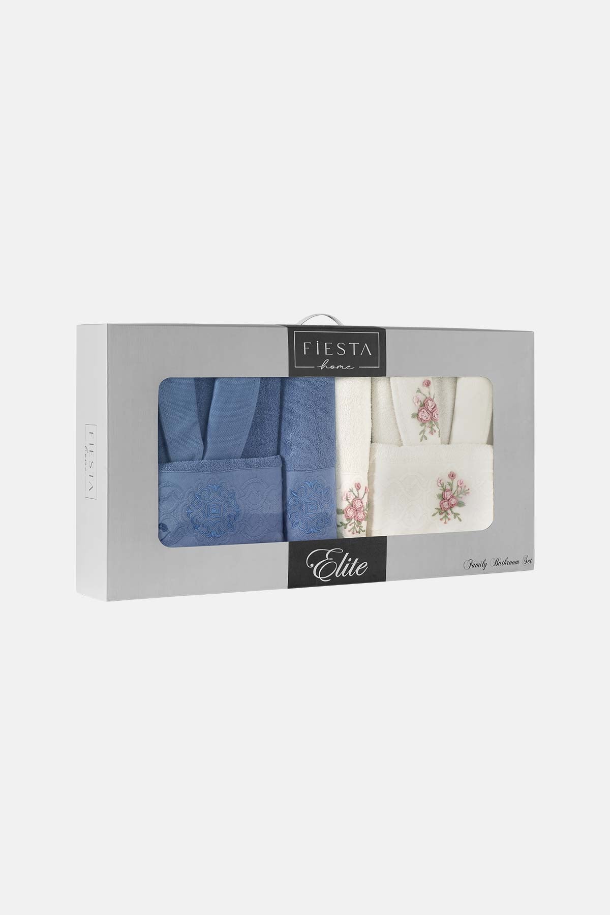 Fiesta Elite Buklet Jakarlı 3D Nakışlı 6 Parça Bornoz Seti %100 Pamuk