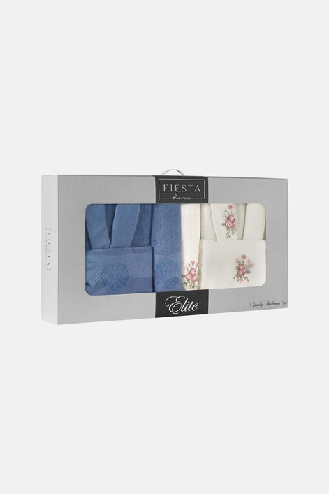 Fiesta Elite Buklet Jakarlı 3D Nakışlı 6 Parça Bornoz Seti %100 Pamuk