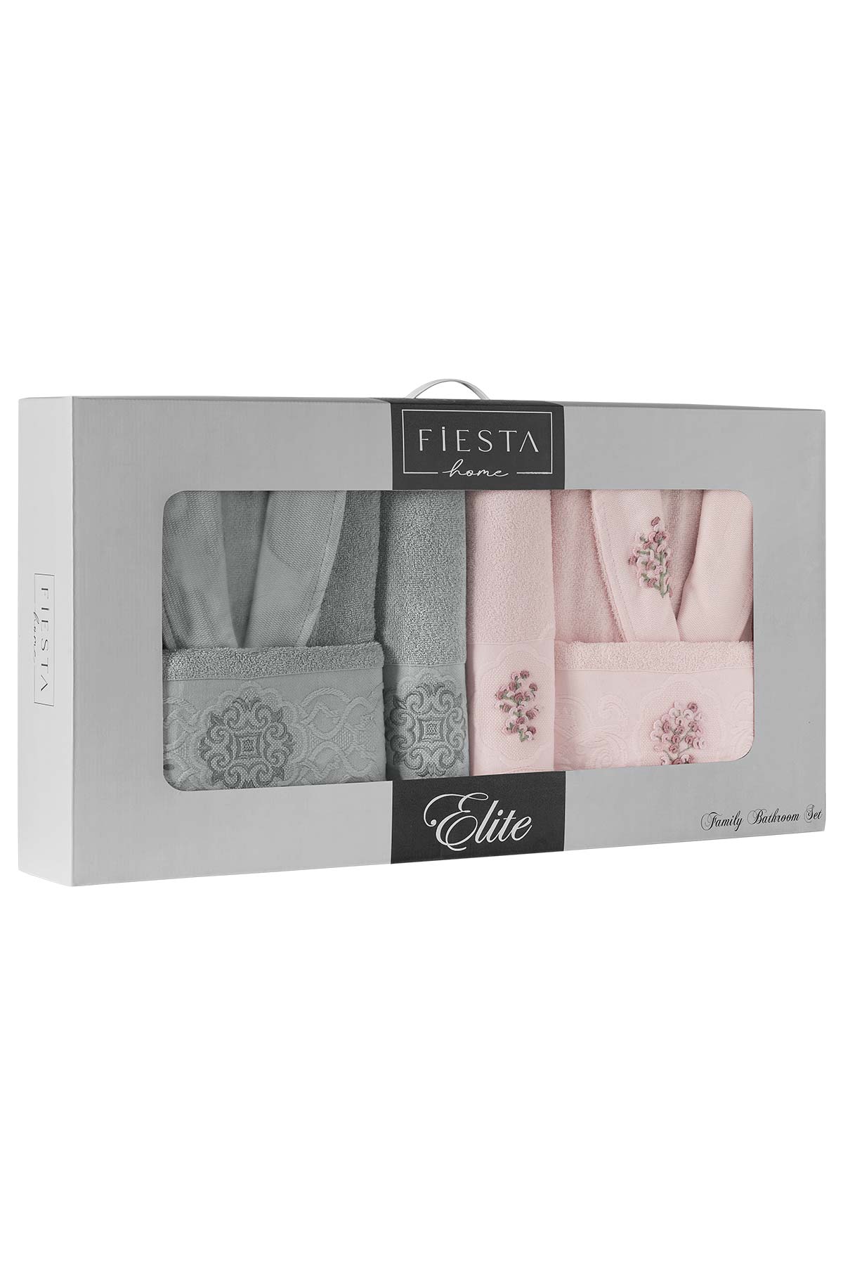 Fiesta Elite Buklet Jakarlı 3D Nakışlı 6 Parça Bornoz Seti %100 Pamuk