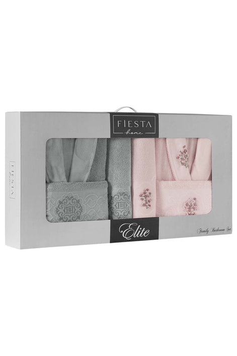 Fiesta Elite Buklet Jakarlı 3D Nakışlı 6 Parça Bornoz Seti %100 Pamuk