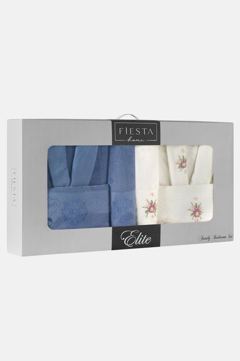 Fiesta Elite Buklet Jakarlı 3D Nakışlı 6 Parça Bornoz Seti %100 Pamuk