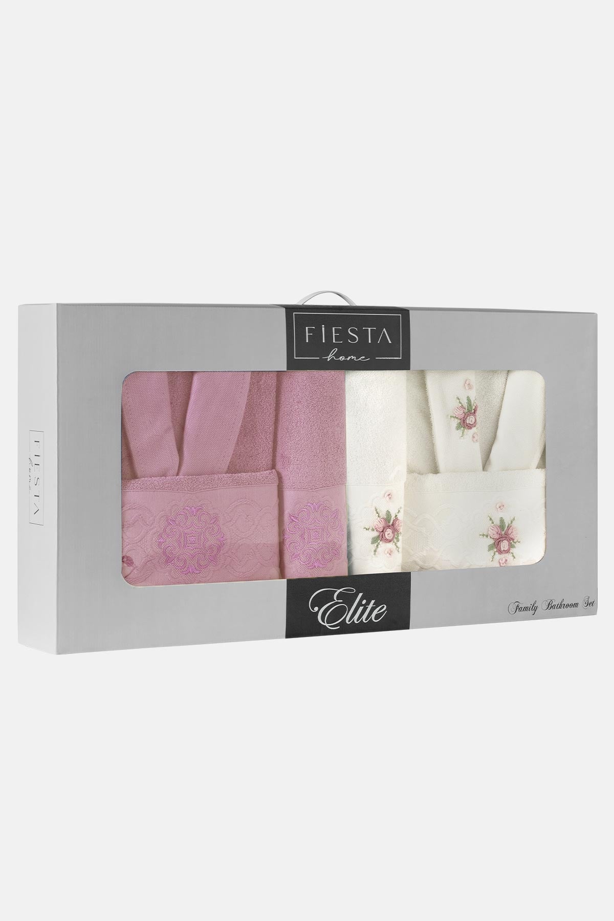 Fiesta Elite Buklet Jakarlı 3D Nakışlı 6 Parça Bornoz Seti %100 Pamuk