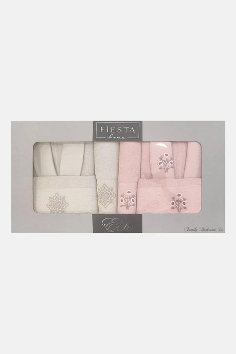 Fiesta Elite Buklet Jakarlı 3D Nakışlı 6 Parça Bornoz Seti %100 Pamuk
