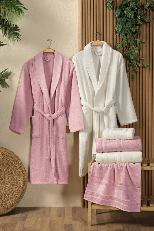 Fiesta Gold  Bukle Jakarlı 6 Parça Bornoz Seti